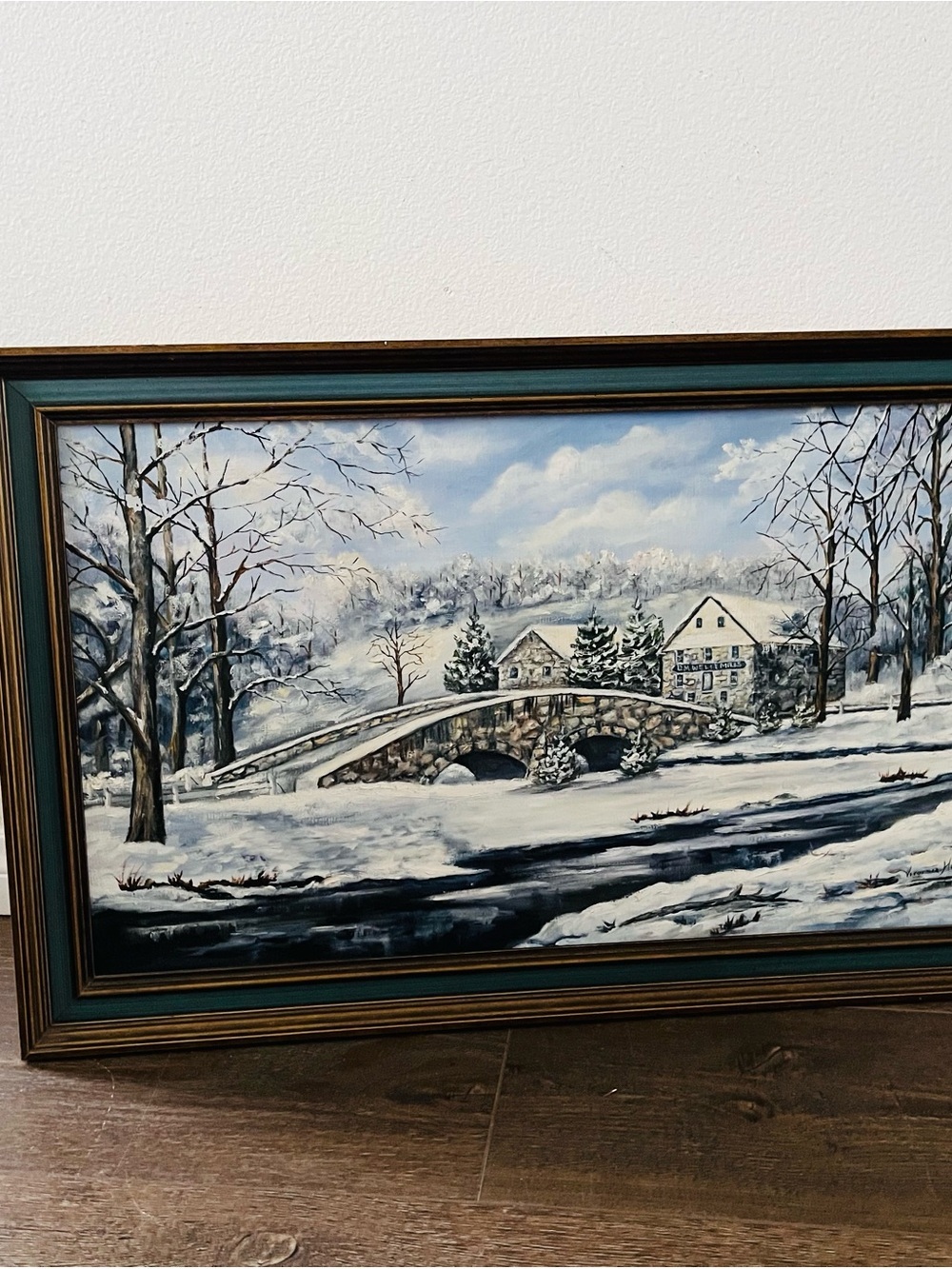 mid century Winter landscape original oil painting By  Virginia Hair 17/27 Inch